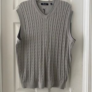 Cypress Links Sweater Vest Men's Size Large Gray 100% Cotton Soft Cable Knit